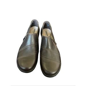 Clarks Womens Brown Cheyn Clay Leather Zip Up Loafers Flats Shoes Size 8